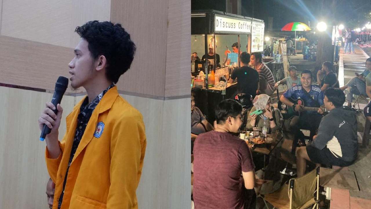 Warham Aliansa, mahasiswa Teknik UHO yang mendapat pendanaan P2MW, dan Discuss Coffee, usaha miliknya yang menggabungkan dua hal yang berbeda, yaitu diskusi dan kopi. Foto: Ist.