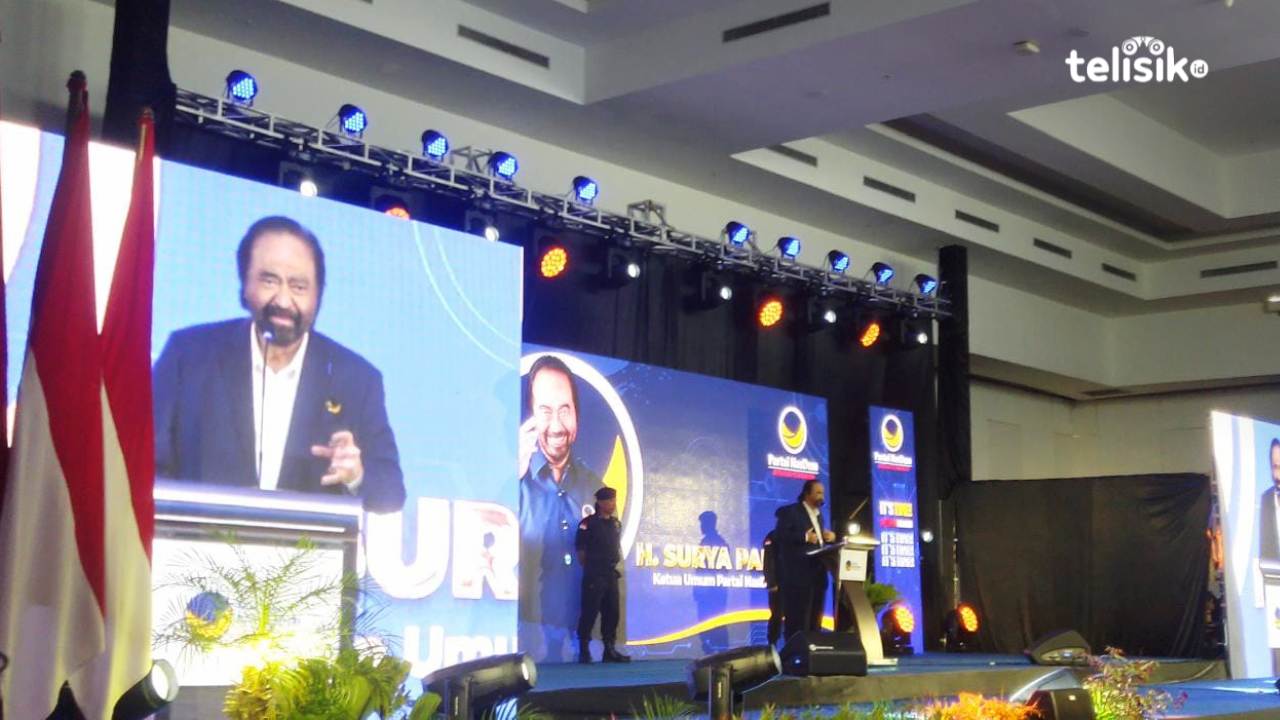 Ketum Partai Nasdem, Surya Paloh mengatakan, pada kader untuk tetap semangat dalam memenangkan partai Nasdem. Foto: Nur Khumairah/Telisik