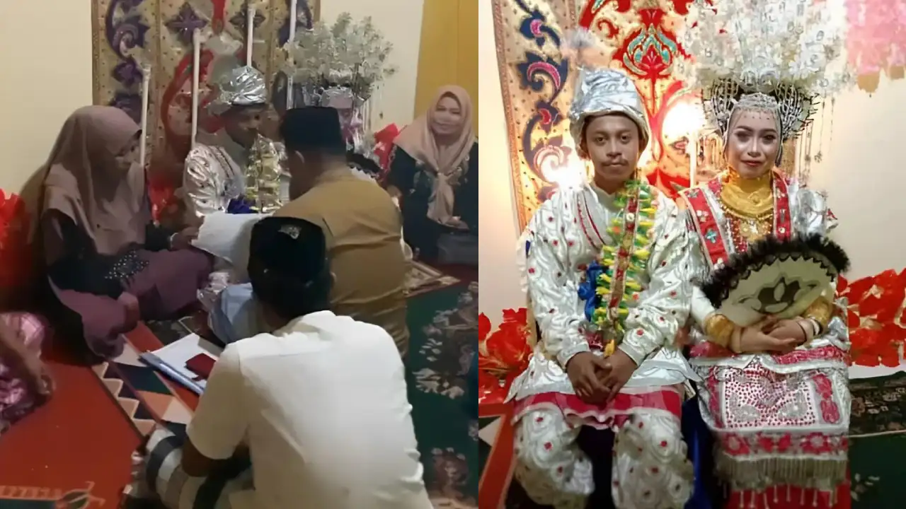 Pernikahan di Kabupaten Wakatobi dikejutkan dengan petasan yang meledak dalam ruangan akad dan pasangan pengantin yang akad nikahnya diwarnai petasan. Foto: Kolase