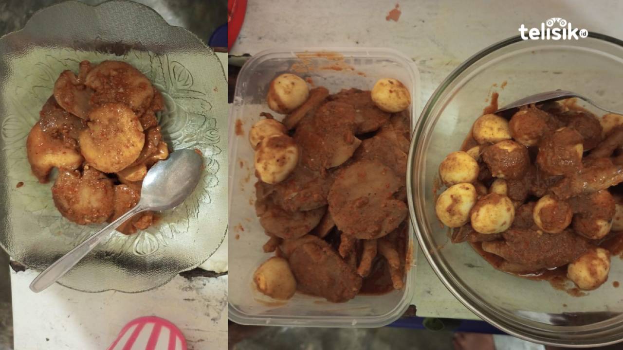 Rendang jengkol disandingkan dengan telur puyuh dan ceker disajikan dalam kegiatan reuni keluarga. Foto: Reza Fahlefy/Telisik