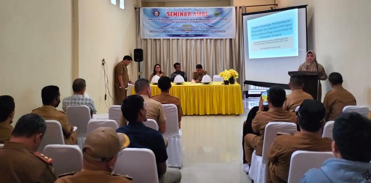 Balitbang Konawe gelar seminar awal analisis pemberdayaan masyarakat desa berbasis pemberdayaan menuju good village government. Foto: Ist.
