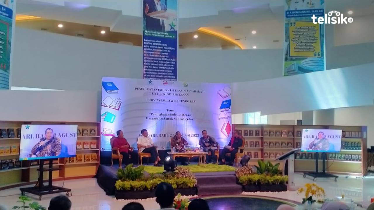 Dalam rangka peningkatan indeks literasi masyarakat untuk kesejahteraan, Perpusnas bekerja sama dengan Dispusip Sulawesi Tenggara,  mengadakan seminar di Perpustakaan Modern Sulawesi Tenggara, Selasa (2/8/2023). Foto: Nur Meli/Telisik