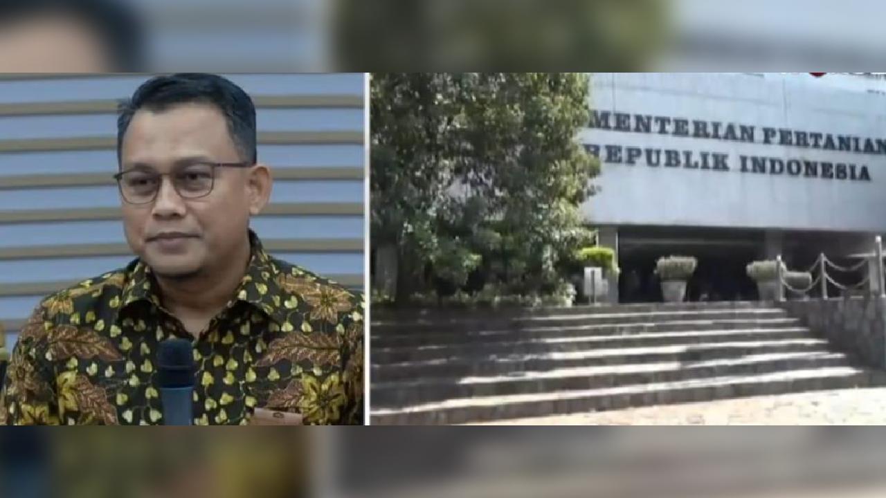 Kepala Bagian Pemberitaan KPK, Ali Fikri (kiri), dan kantor Syahrul Yasin Limpo di Kementerian Pertanian yang ikut digeledah oleh KPK. Foto: Ist.