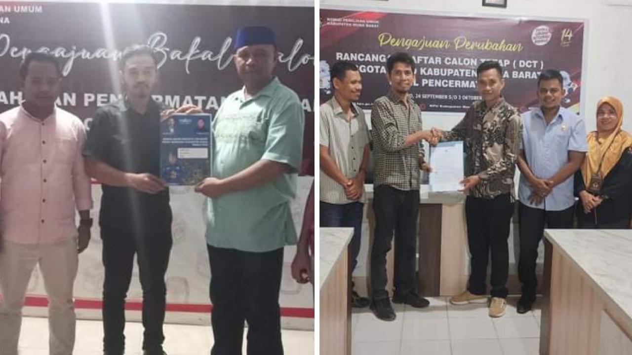 Kordiv Teknis dan Penyelenggara Pemilu KPU Muna dan Muna Barat menerima berkas perubahan bacaleg dari pimpinan parpol. Foto: Ist.