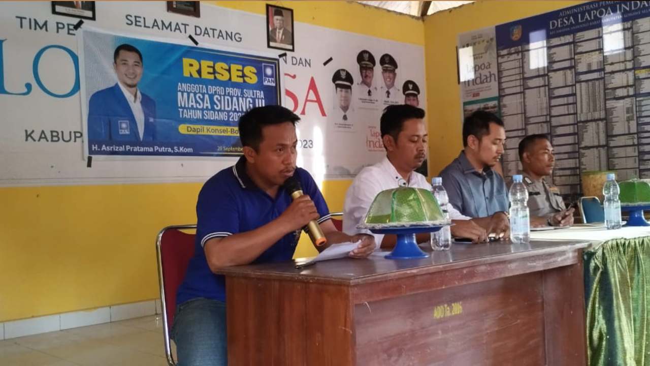 Anggota DPRD Provinsi Sulawesi Tenggara Dapil Konawe Selatan - Bombana Asrizal Pratama Putra menggelar reses di Desa Lapoa Indah, Kecamatan Andoolo Barat, Kabupaten Konawe Selatan. Foto: Ist.