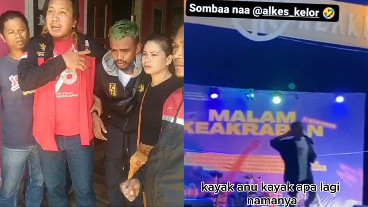 Alkes kelor, saat diamankan kelompok pemuda (kiri) dan saat ia Stand UP (kanan). Foto: Screenshot Video