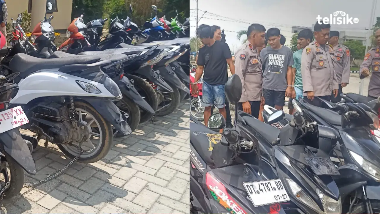 Barang bukti, motor berjumlah 24 unit, berhasil diamankan bersama 7 pelaku curanmor. Foto: Ahmad Jaelani/Telisik