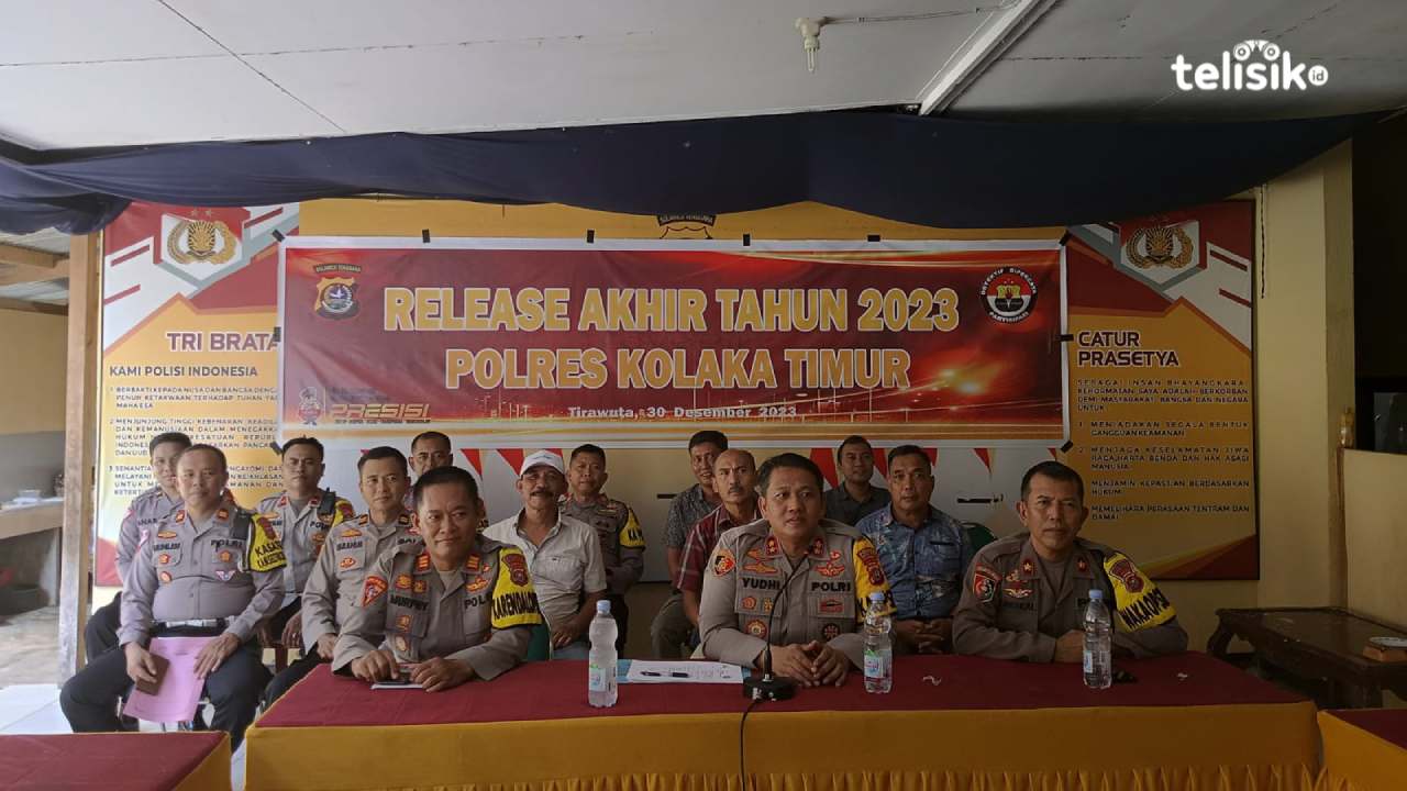 Polres Kolaka Timur gelar press release capaian kinerja tahun 2023. Foto: Sigit Purnomo/Telisik