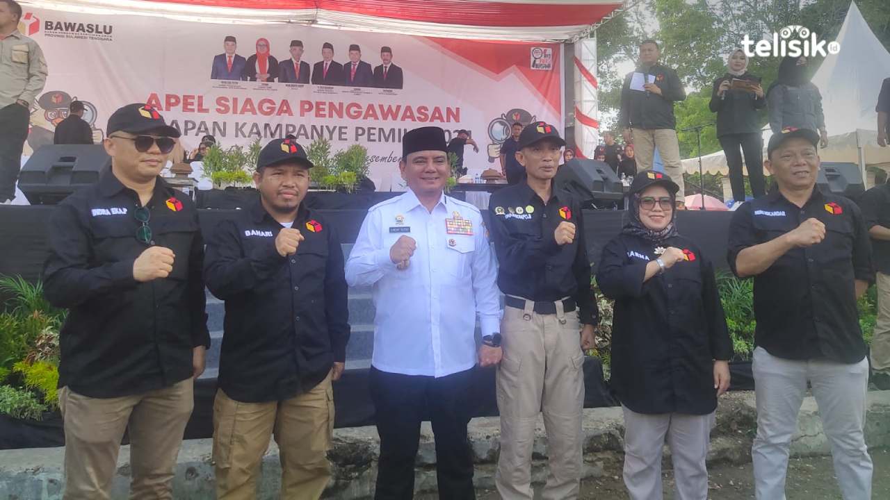 Bawaslu se-Sulawesi Tenggara melaksanakan apel siaga kesiapan pengawasan Pemilu 2024. Foto: Erni Yanti/Telisik