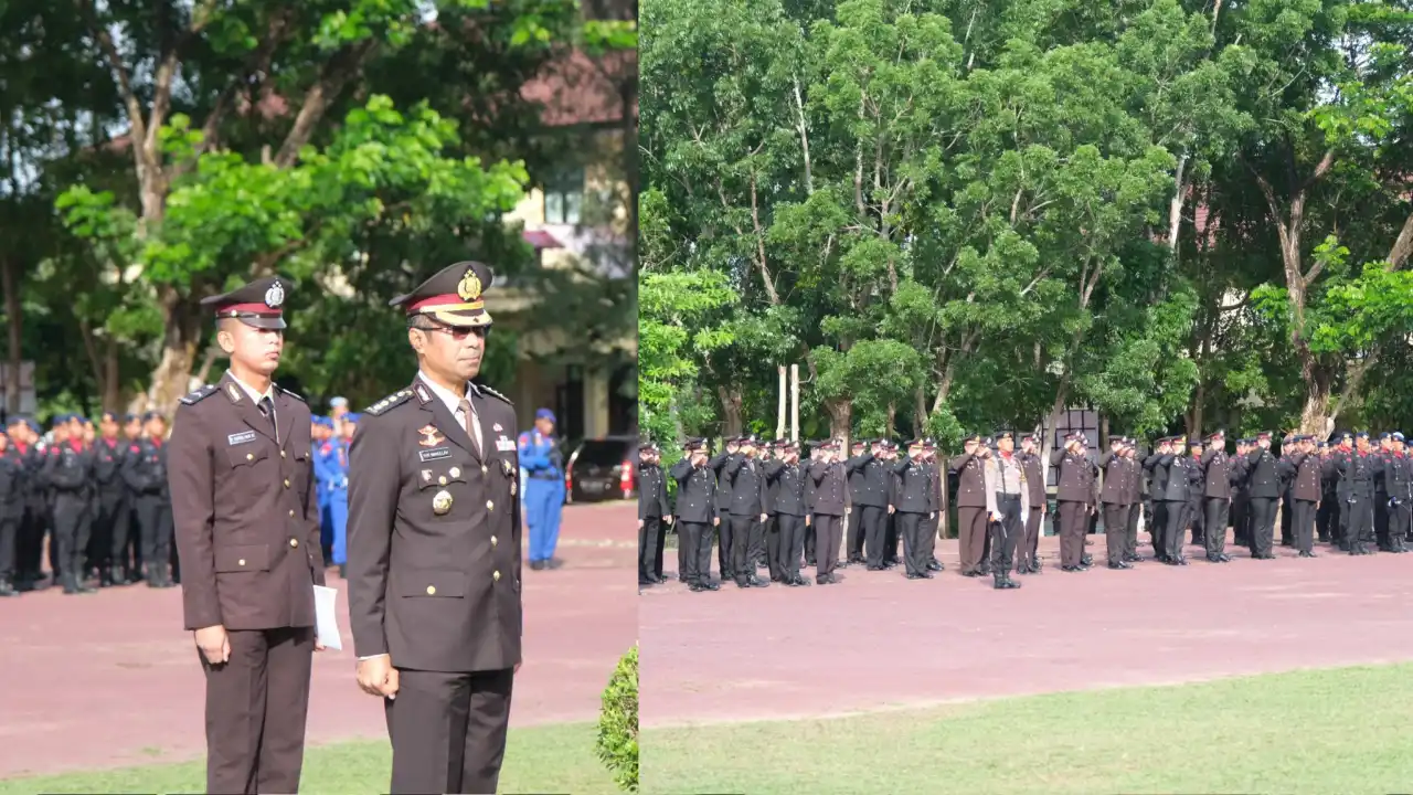 Irwasda Polda Sulawesi Tenggara, Pol Yun Imanullah, saat memimpin upacara Hari Bela Negara ke-75. Foto: Kolase