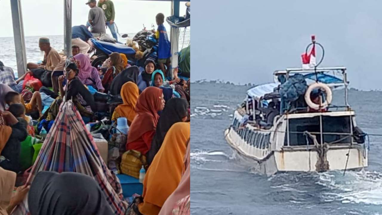 Kapal KM Argadize rute pelabuhan Murhum-Pulau Batuatas alami mati mesin di sekitar perairan Batuatas, Buton Selatan. Foto: Ist.