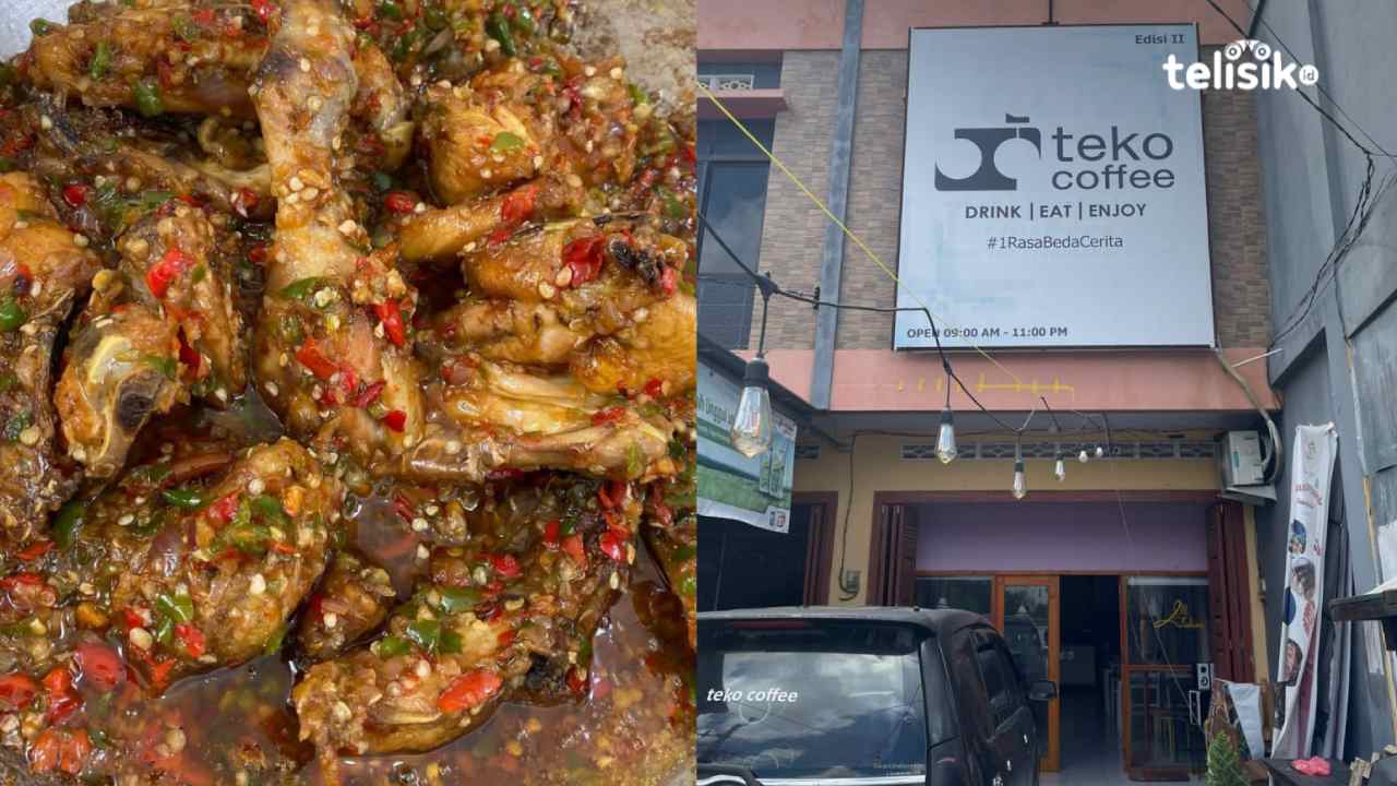 Tampilan ayam chili padi yang viral di media sosial (kiri) dan Coffee Shop Teko Coffee (kanan). Foto: Ayu Safitri/Telisik