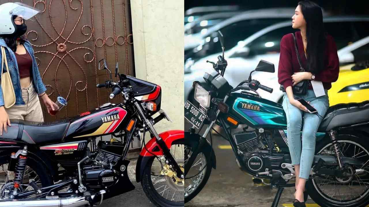 Perbedaan mencolok versi standar dari kedua motor 2-tak ini, terlihat dari tangki bensin Yamaha RX Spesial (kiri) lebih bulat, sedangkan RX king (kanan) dengan tanki kotak. Foto: Instagram @putriraja_135cc, single_king135