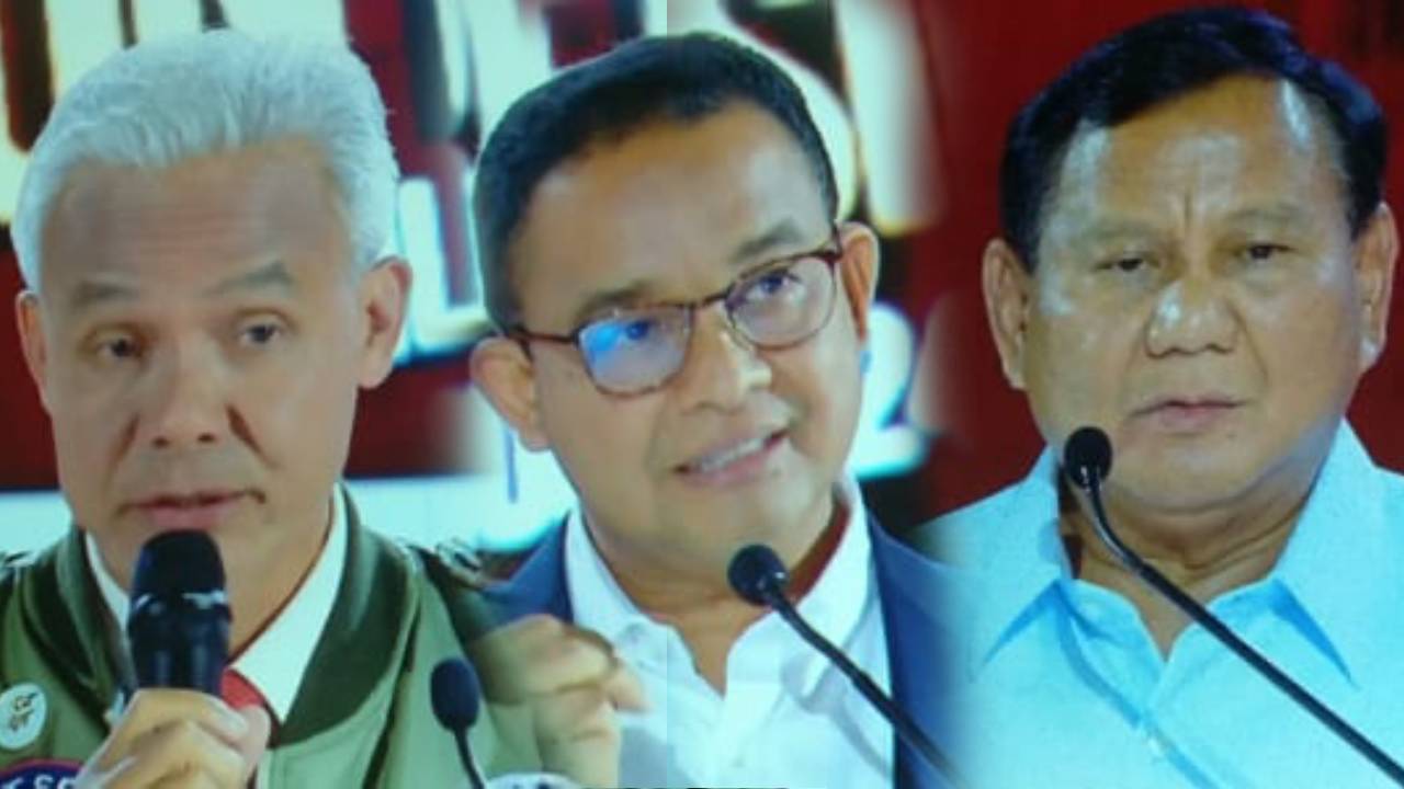 Ganjar Pranowo, Anies Baswedan, dan Prabowo Subianto saat debat Capres kedua. Foto: Ist.
