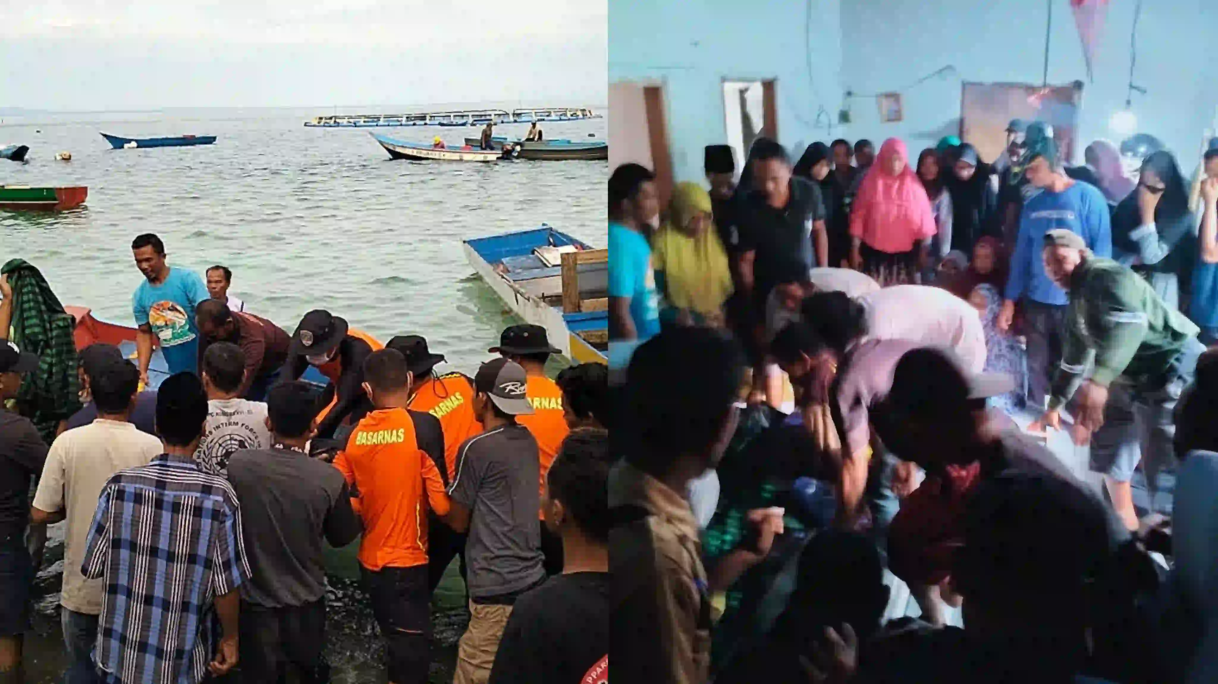 Korban ditemukan tewas oleh nelayan (kiri) dan suasana di rumah duka (kanan). Foto: Kolase