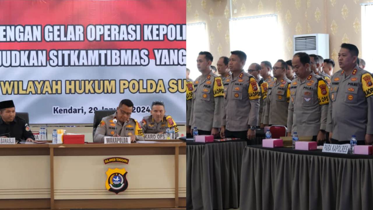 Gelar Operasional turut serta diikuti oleh KPU, Bawaslu, Kepala BMKG, Irwasda Polda Sulawesi Tenggara Kombes Pol Yun Imanullah, para pejabat utama beserta para Kapolres jajaran. Foto: Ist.