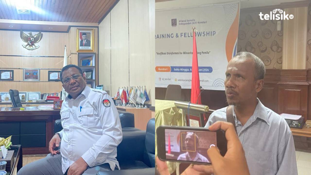 Ketua KPU Sulawesi Tenggara, Asril (kiri) dan guru SLB, Samsul Kole (kanan). Foto: Ayu Safitri/Telisik