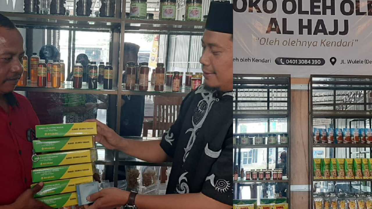 Suasana Toko Oleh Oleh Al Hajj yang merangkul para pelaku UMKM di Kota Kendari. Foto: Kolase