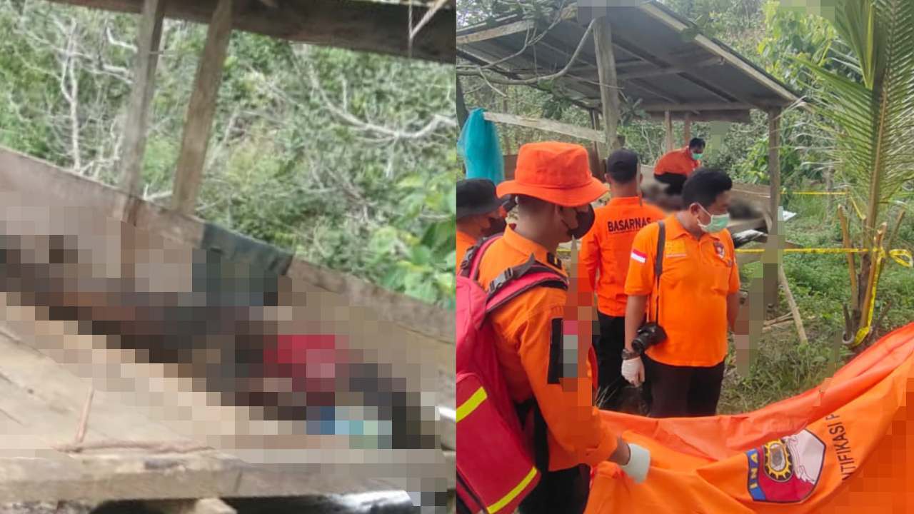 Kondisi korban yang sudah membengkak (kiri), tim basarnas tengah melakukan evakuasi jenazah(kanan). Foto:  Kolase