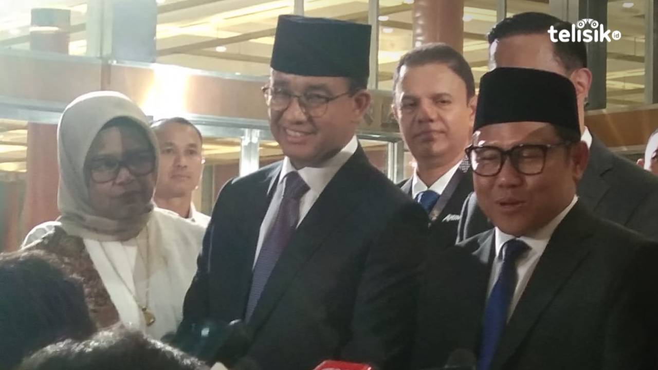 Capres-cawapres nomor urut 1, Anies Baswedan-Muhaimin Iskandar (AMIN), usai debat kelima Pilpres 2024 yang dilaksanakan oleh KPU RI di Jakarta Convention Center, Senayan, Minggu (4/2/2024) malam. Foto: Mustaqim/Telisik