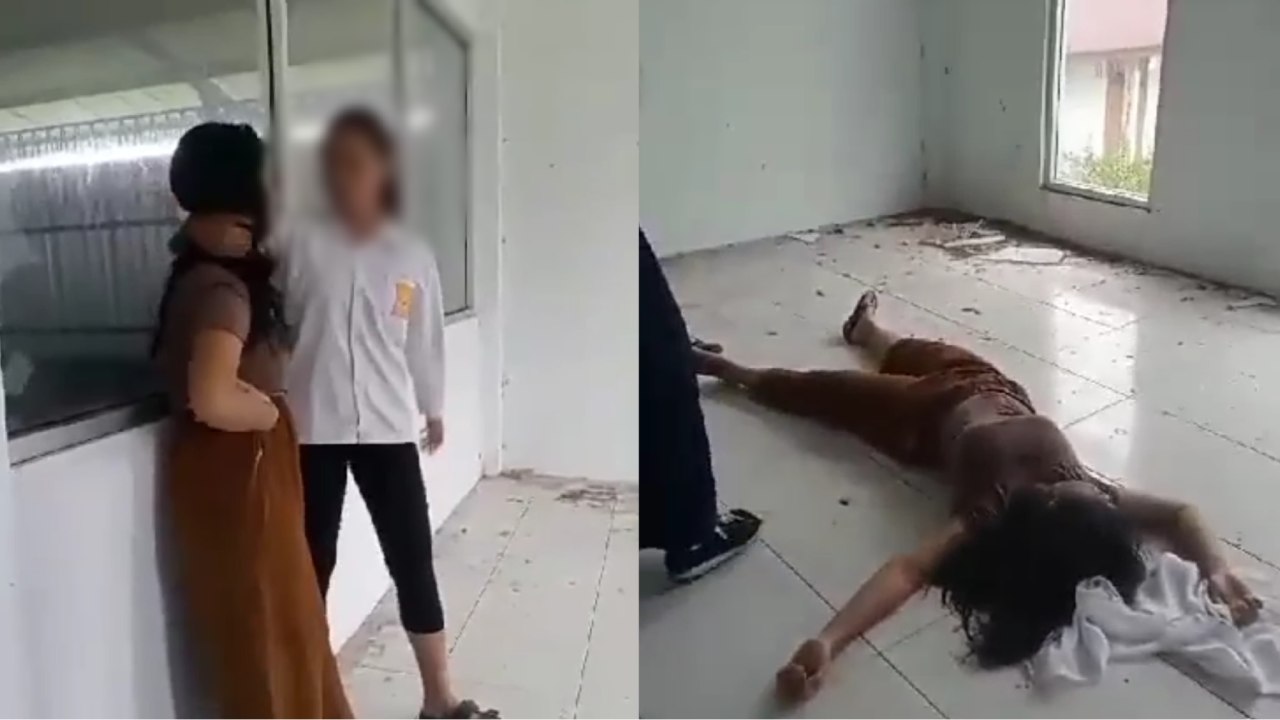 Detik-detik saat siswi SMP dianiaya hingga tak sadarkan diri. Foto: Screenshot Video
