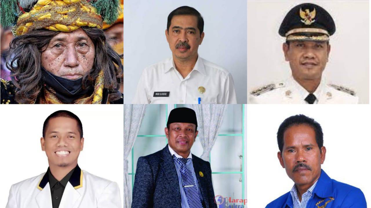 Budayawan La Ode Alirman (kiri atas), mantan Sekda Baubau dan Muna Muhammad Djudul (tengah atas), La Ode Budiman (kanan atas), Ketua DPC PKS Busel La Muhadi (kiri bawah), Ketua DPC Hanura Busel Aliadi (tengah bawah), Ketua DPC Demokrat Busel Pomali Womal 
