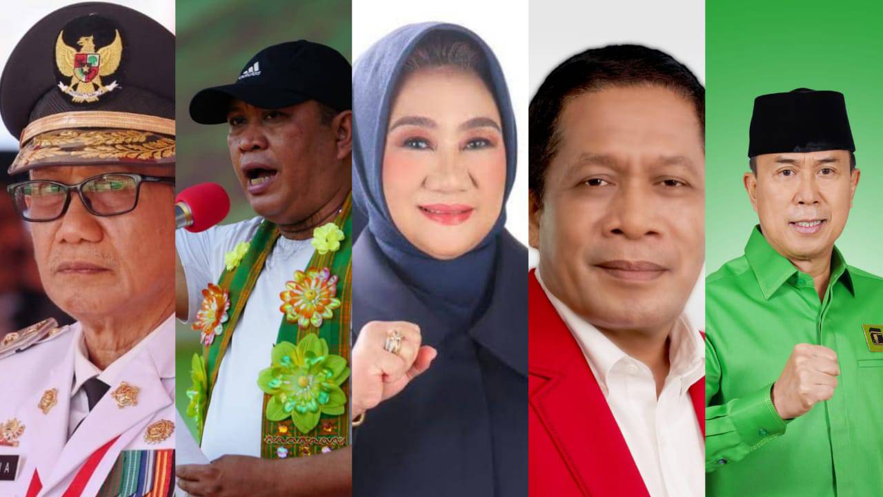 Nama-nama bakal calon gubernur Sulawesi Tenggara mengemuka yakni,. Lukman Abunawas, Ruksamin, Tina Nur Alam, Hugua dan Andi Sumangerukka. Foto: Kolase