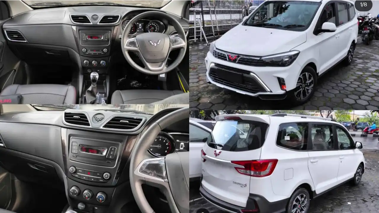 Eksterior bagian depan kemudi (kiri), dan tampilan mobil Wuling Confero S warna putih (kanan). Foto: Repro Instagram@Indra_fathan