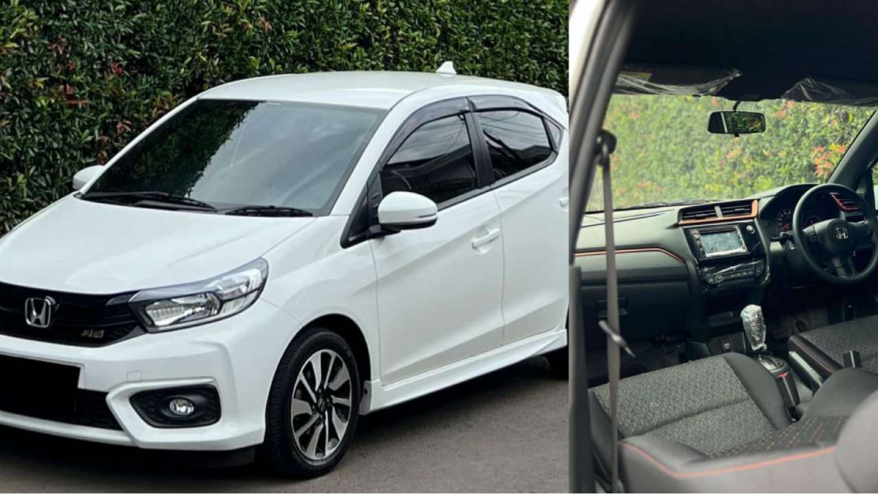 Tampilan Honda Brio Warna Putih (kiri), setir kemudi bagian depan (kanan). Foto: Repro Instagram @andrigntr
