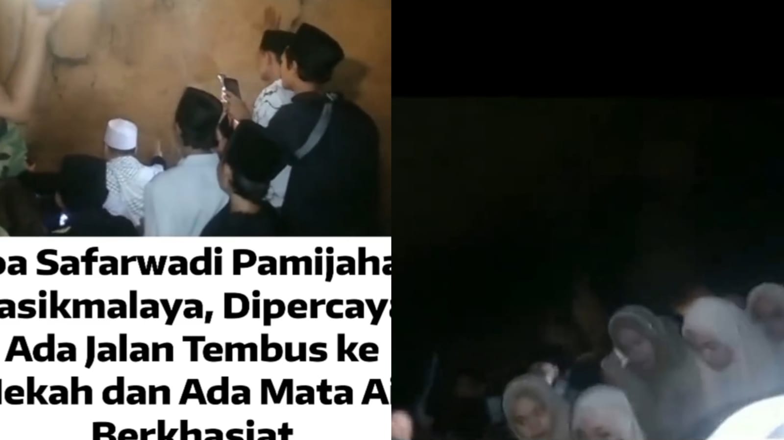 Para peziarah saat memadati gua yang dipercaya tembus ke Mekkah. Foto: Screenshot Video