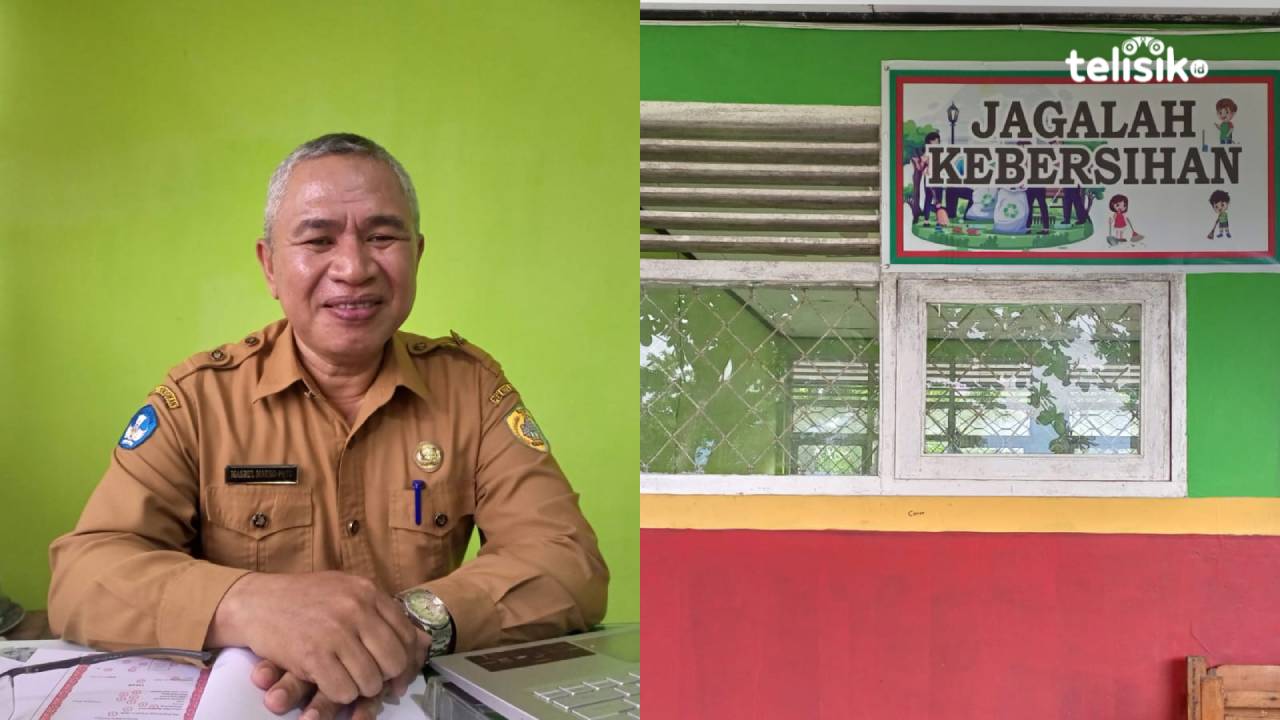 Kepala SMP Negeri 6 Baubau, Masrul Mauso Patu (kiri), imbauan menjaga kebersihan (kanan). Foto: Ali Iskandar Majid/Telisik