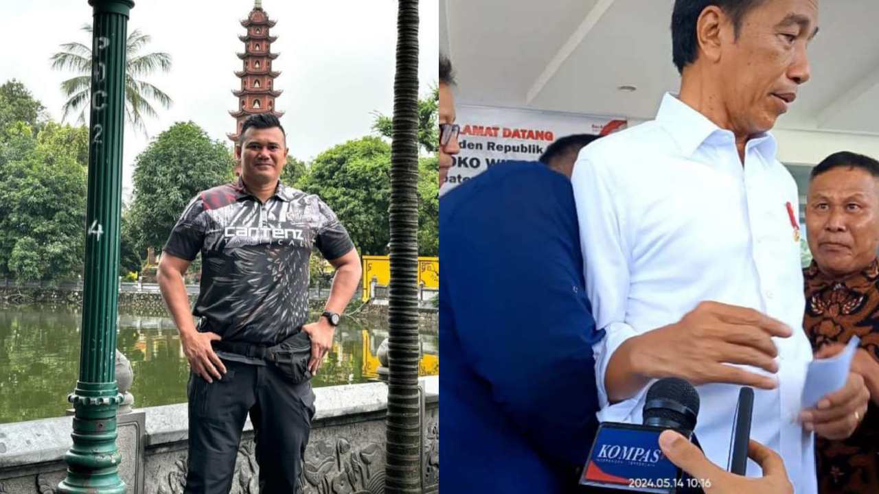 Postingan Instagram @winrasanur (kiri), detik-detik pria di Konawe berusaha menarik Presiden Jokowi. Foto: Kolase