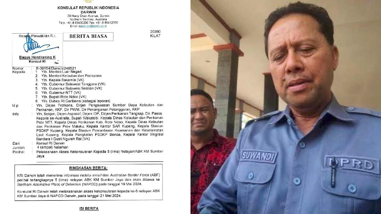 Surat dari Konsulat RI Darwin di respon DPRD Sulawesi Tenggara. Foto: Kolase