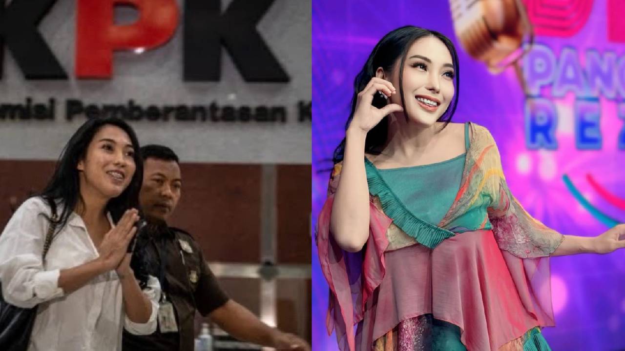 Nayunda Nabila saat mendatangi gedung KPK (kiri), dan potret yang ia  bagikan saat bernyanyi. Foto: Suara.com/Instagram@nayundanabila