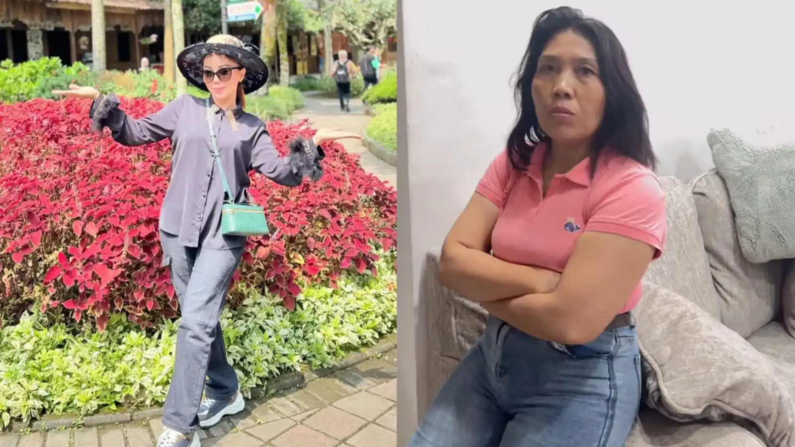 Sosok Fenny Frans bos skincare asal Makassar (kiri), pembantu yang diduga selingkuhan suaminya (kanan). Foto: Instagram @fennyfransff