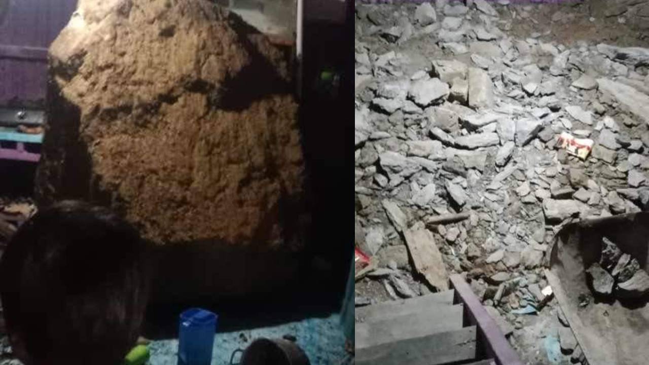 Kondisi rumah warga Kolaka Utara ketika tertimpa batu raksasa. Foto: Suhartina