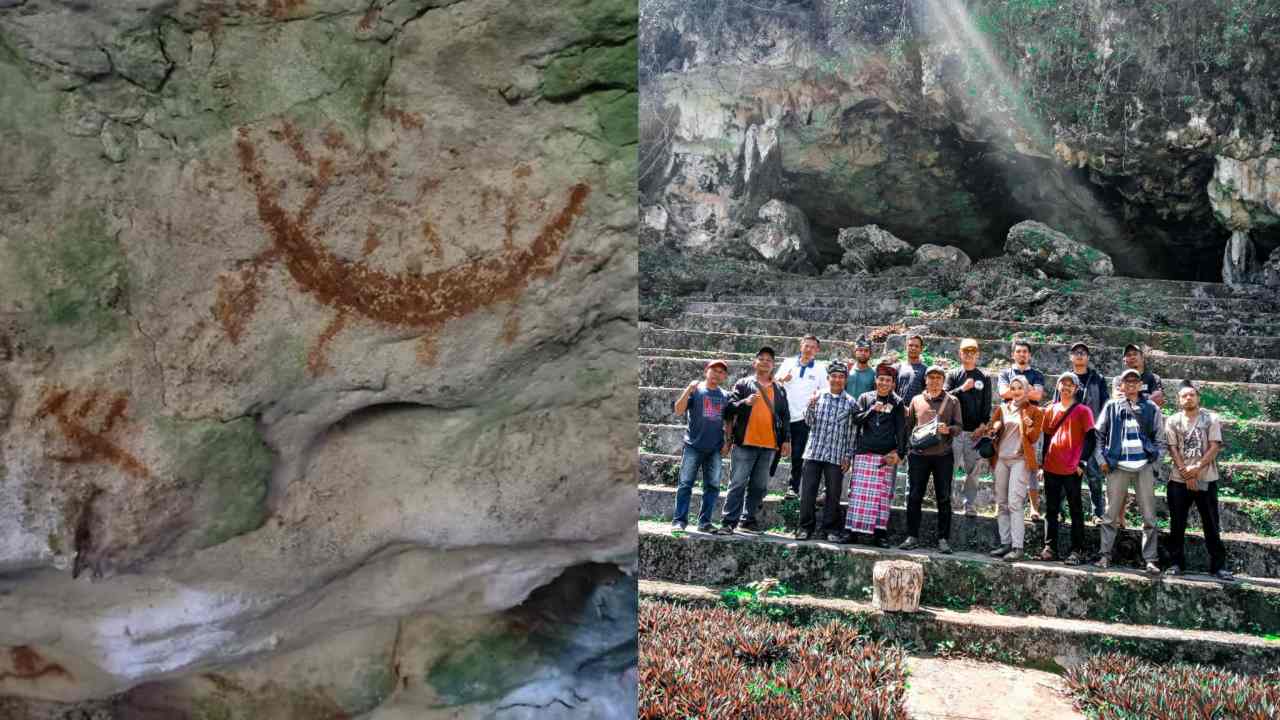 Lukisan manusia purba di dinding Gua Liangkabori. Foto: Ist.