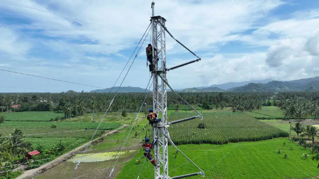 Petugas PLN sedang mengerjakan pembangunan Tower Emergency. Foto: Ist.