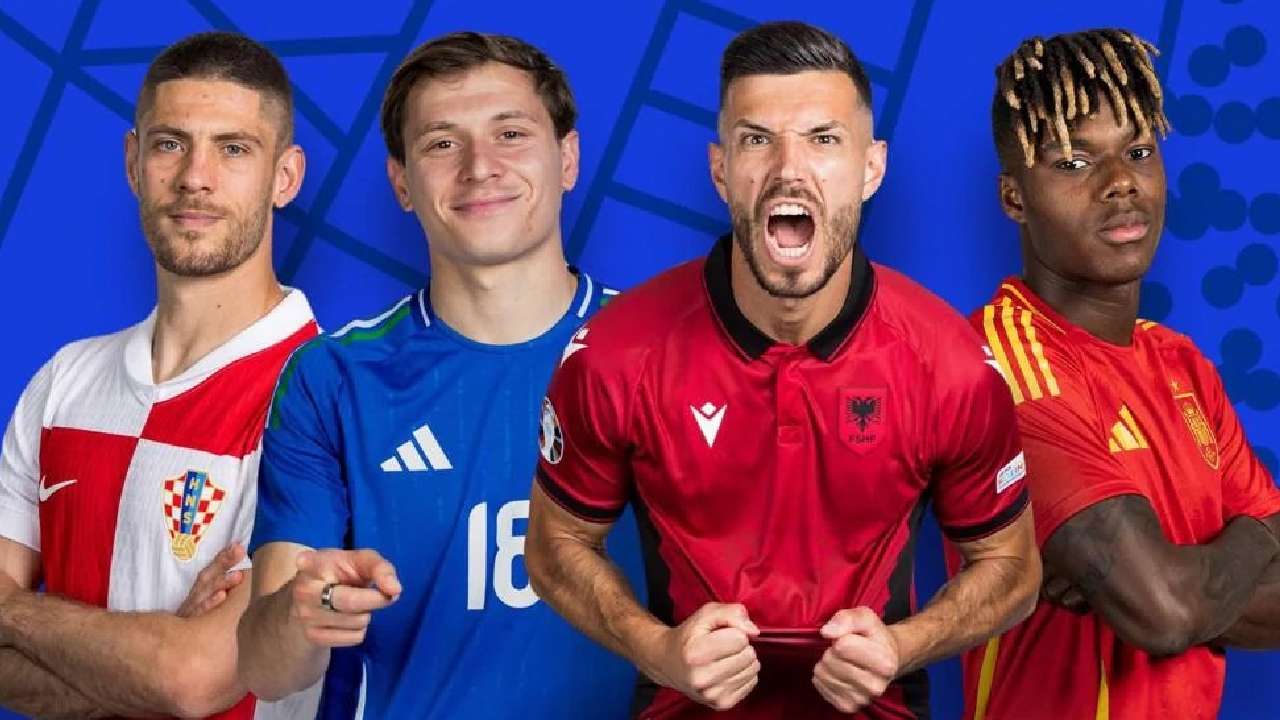 (Kiri-kanan) Pemain Kroasia Andrej Kramari?, Nicolò Barella (Italia), Klaus Gjasula (Albania), dan Nico Williams (Spanyol) yang bakal diturunkan dalam partai penutup penyisihan Grup B Euro 2024, Selasa (25/6/2024) dinihari pukul 02:00 WIB. Foto dan grafis