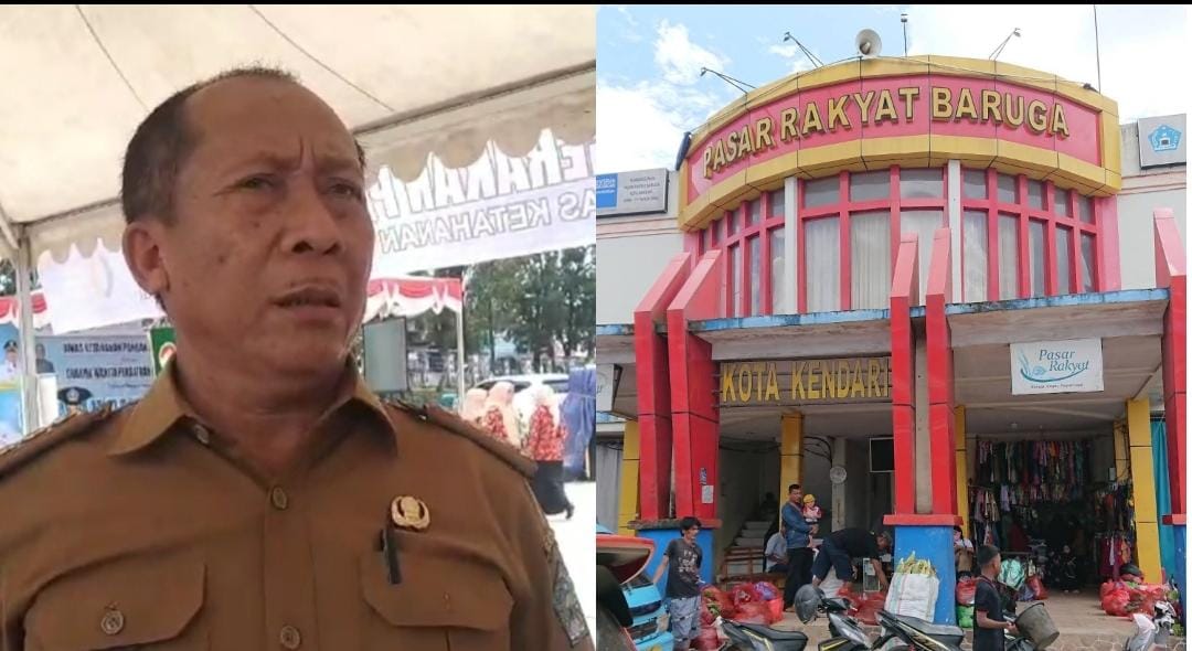 Kepala Dinas Ketahanan Pangan Abdul Rauf (kiri), Posko Pemantau Keamanan Pangan di salah satu pasar tradisional Kota Kendari (kanan). Foto: Ist.