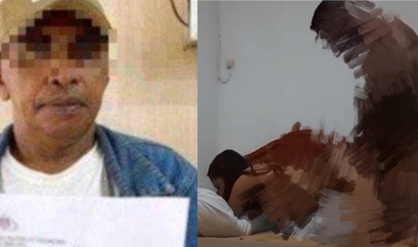 Opa Ambon saat di kantor polisi (kiri), adegan vulgar yang tersebar melalui media sosial (kanan). Foto: Kolase