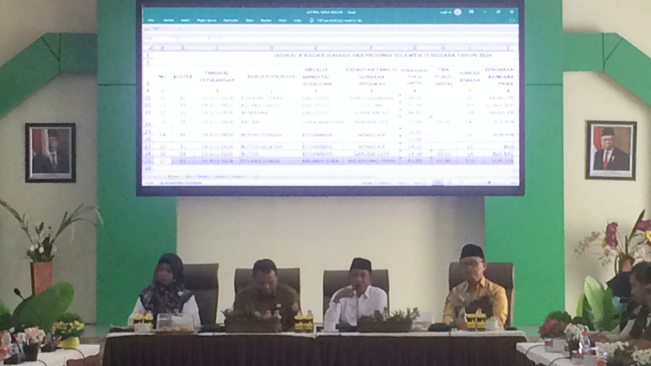 Suasana rapat di aula Kanwil Kemenag Sultra, saat membahas kepulangan jamaah haji dan kematian jamaah haji Sultra. Foto: Ist.