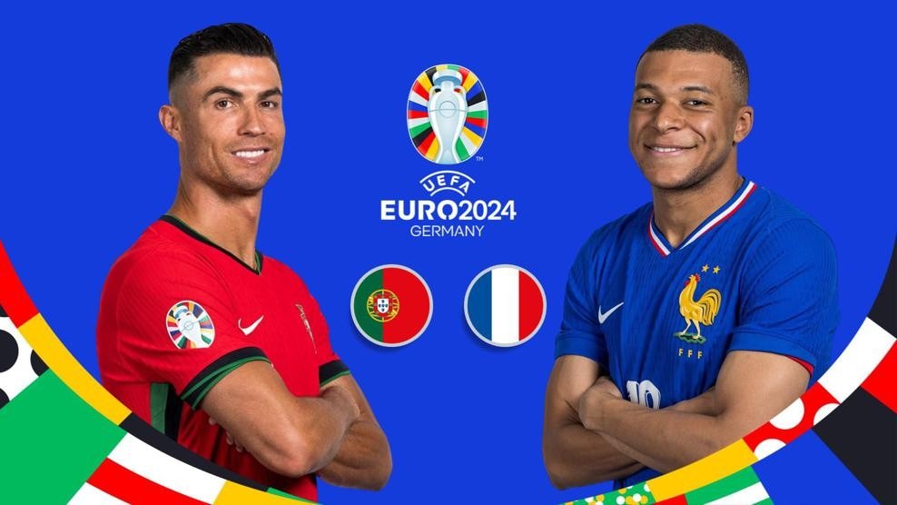 Kapten Timnas Portugal, Cristiano Ronaldo (kiri), dan Kylian Mbappe dari Prancis. Foto dan Grafis: euro.com