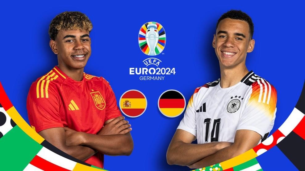 Pemain Jerman, Jamal Musiala dan Lamine Yamal dari Spanyol. Foto dan Grafis: Repro euro.com