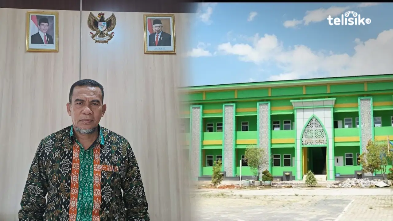 Kepala sekolah MAN 1 Kendari (kiri) dan gedung MAN 1 Kendari (kanan). Foto: Bambang Sutrisno/Telisik