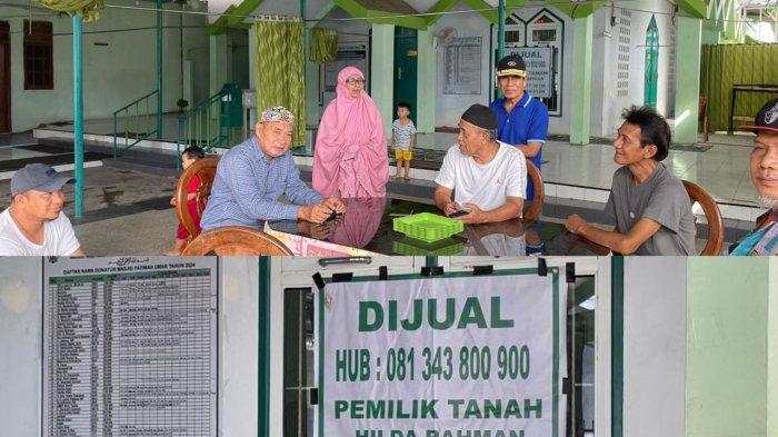 Spanduk terpasang di Masjid Fatimah Umar, dijual dengan harga 2,5 miliar. Foto: Repro tribunnews.com
