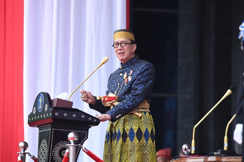 Menteri Hukum dan HAM RI, Yassona H. Laoly saat memimpin upacara HUT ke-79 RI lingkup Kemenkumham. Foto: Ist