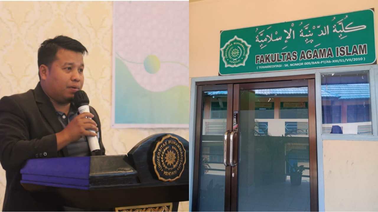 Dekan Fakultas Agama Islam UMK, Arsam (kiri), gedung Fakultas Agama Islam Muhammadiyah Kendari, Sultra. Foto: Ist.