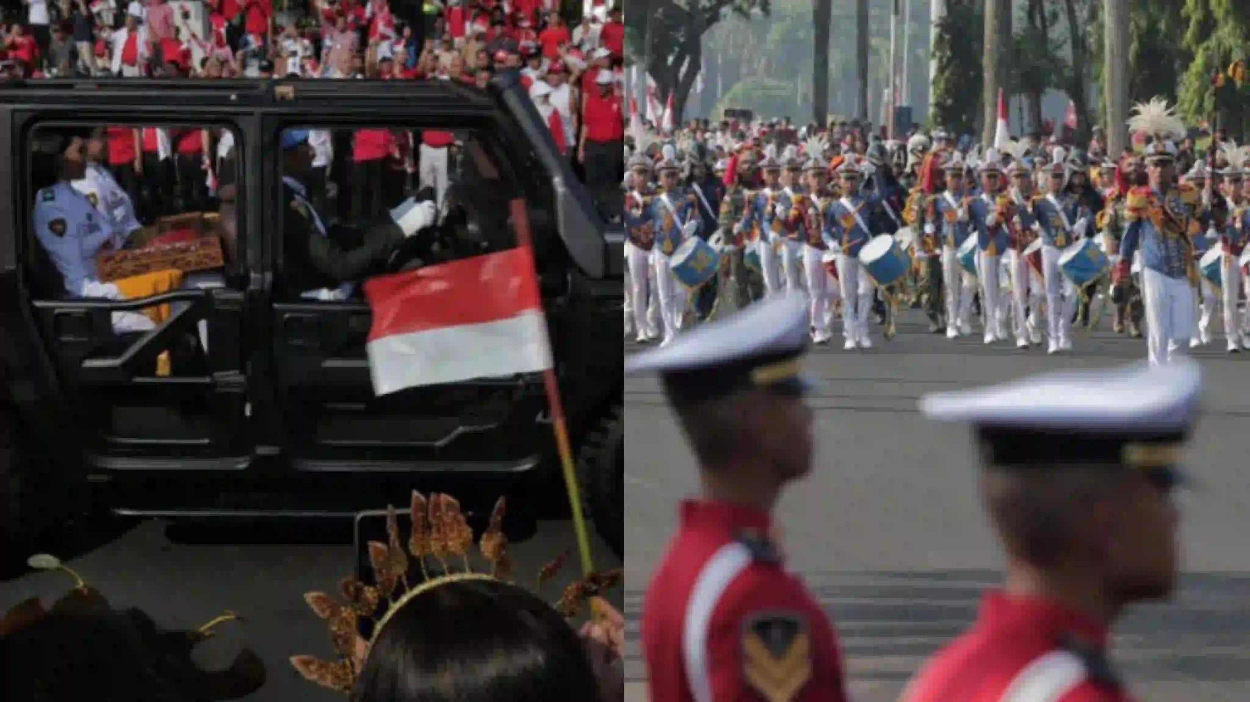 Iring-iringan Paskibraka membawa bendera duplikat untuk diterbangkan ke IKN. Foto: Repro cnnindonesia.com