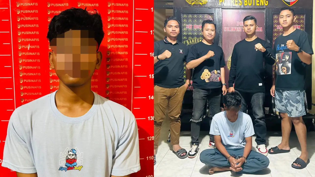 Pelaku penikaman dua remaja, LA (16), kini diamankan di Sat Reskrim Polres Buton Tengah. Foto: Ist.